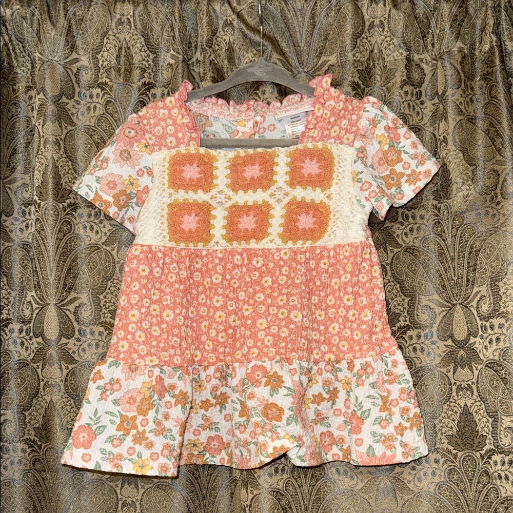 Little Lass Pink and Cream Floral Blouse